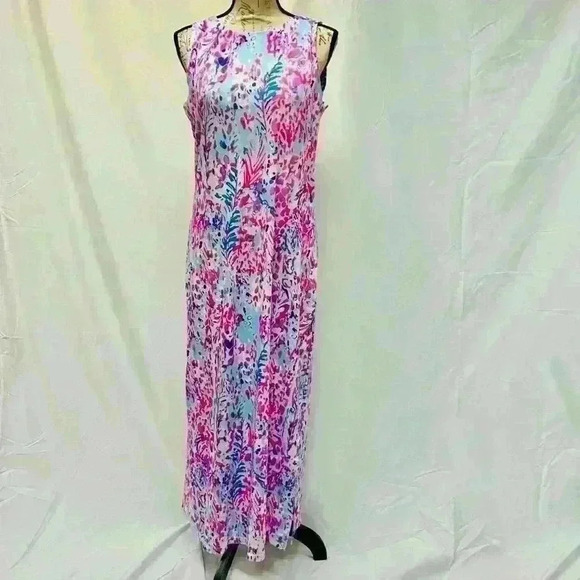 NWT Multicolor Abstract Sleeveless Floral Print Maxi Dress Large - Picture 4 of 13